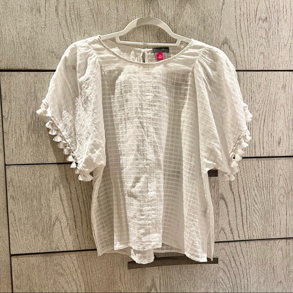 Vince Camuto - White Blouse with Tassels on Sleeves - Picture 2 of 4